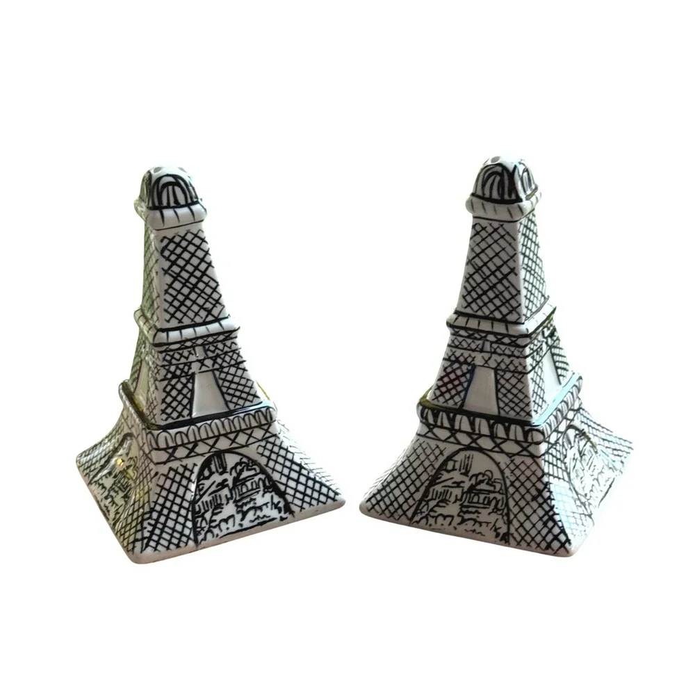 Mikasa Parisian Scenes Eiffel Tower Salt & Pepper Shaker Set Black White